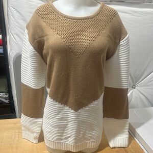 Women's Tan and White Sweater